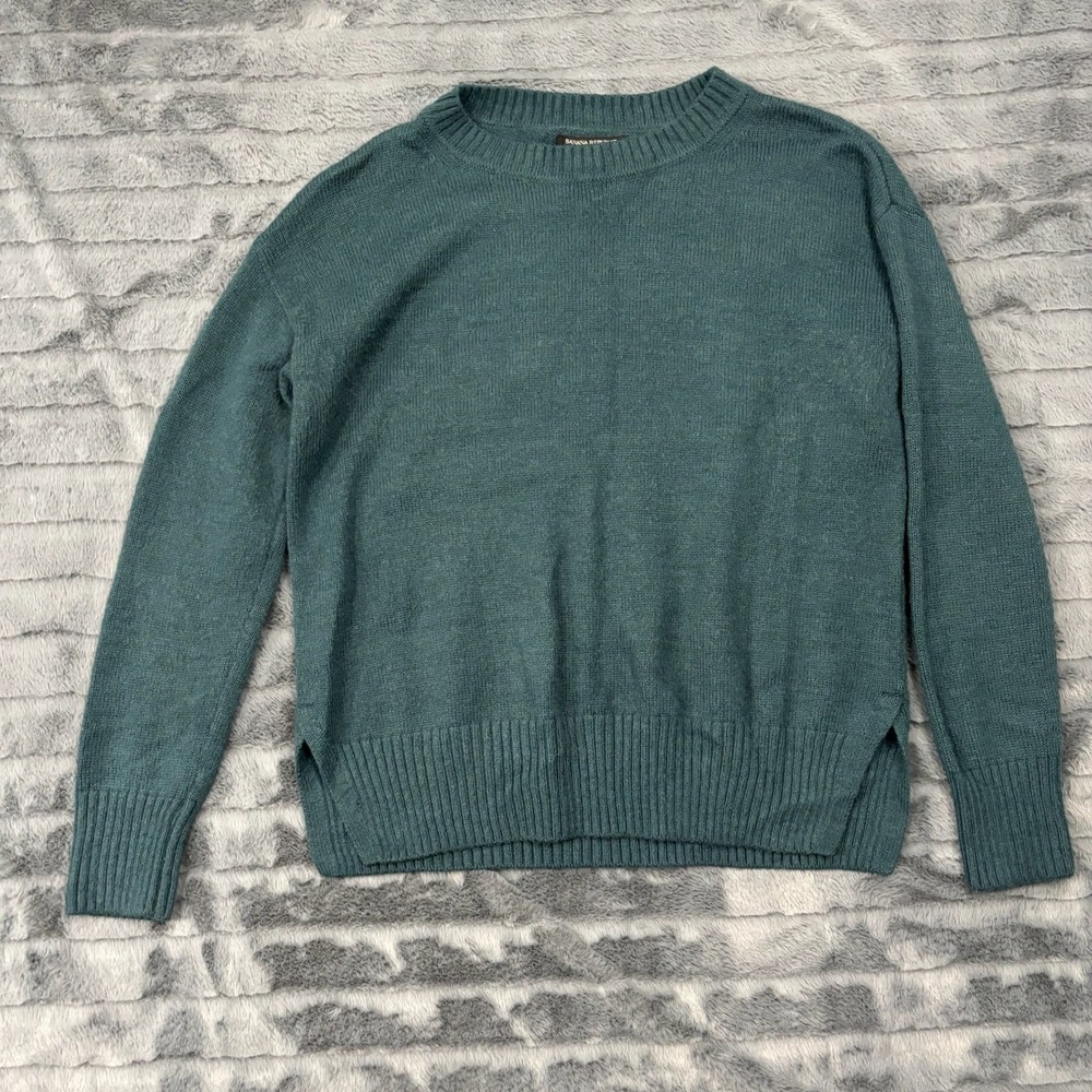 Banana Republic Womens Medium Teal Green Crewneck Knit Sweater Side Slit 10304